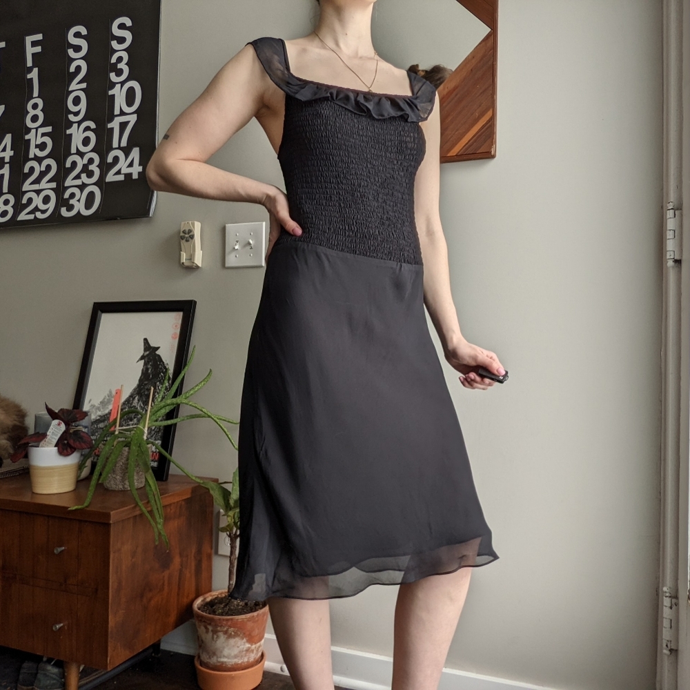 Black Midi Smocked Dress